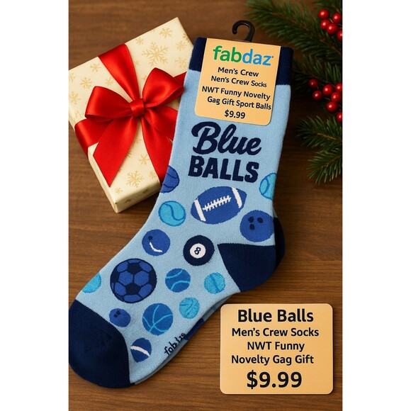 Fabdaz “Blue Balls” Men’s Crew Socks NWT Funny Novelty Gag Gift Sport Balls - Picture 1 of 6
